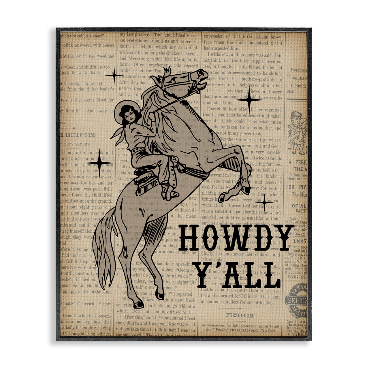 Stupell Industries Howdy Y'all Vintage Newspaper Framed Giclee Wall Art Design by Daniela Santiago